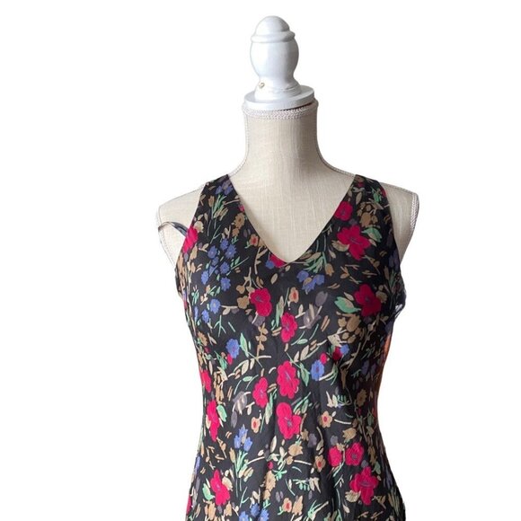 Ralph Lauren 90s Does 30s Women Black Floral Chiffon Flowing Maxi Dress Sz 2P - Picture 2 of 11